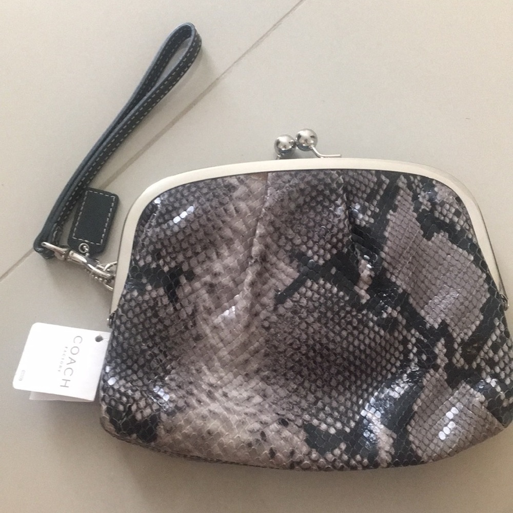 Gray Python Coach Clutch
